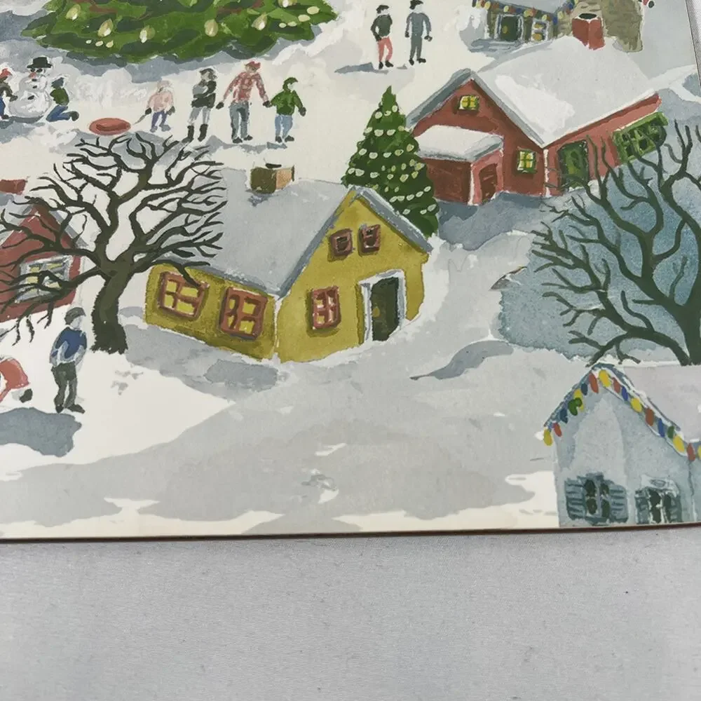 Pottery Barn Winter Village Set of 2 Christmas Placemats Cork Mat Hard Boards